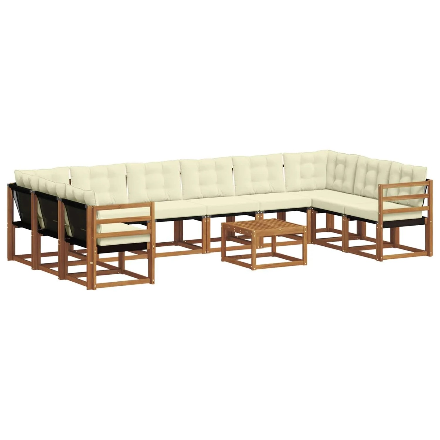 vidaXL Outdoor-Sofagarnitur mit Kissen 11-Tlg Natur und Creme 3369109