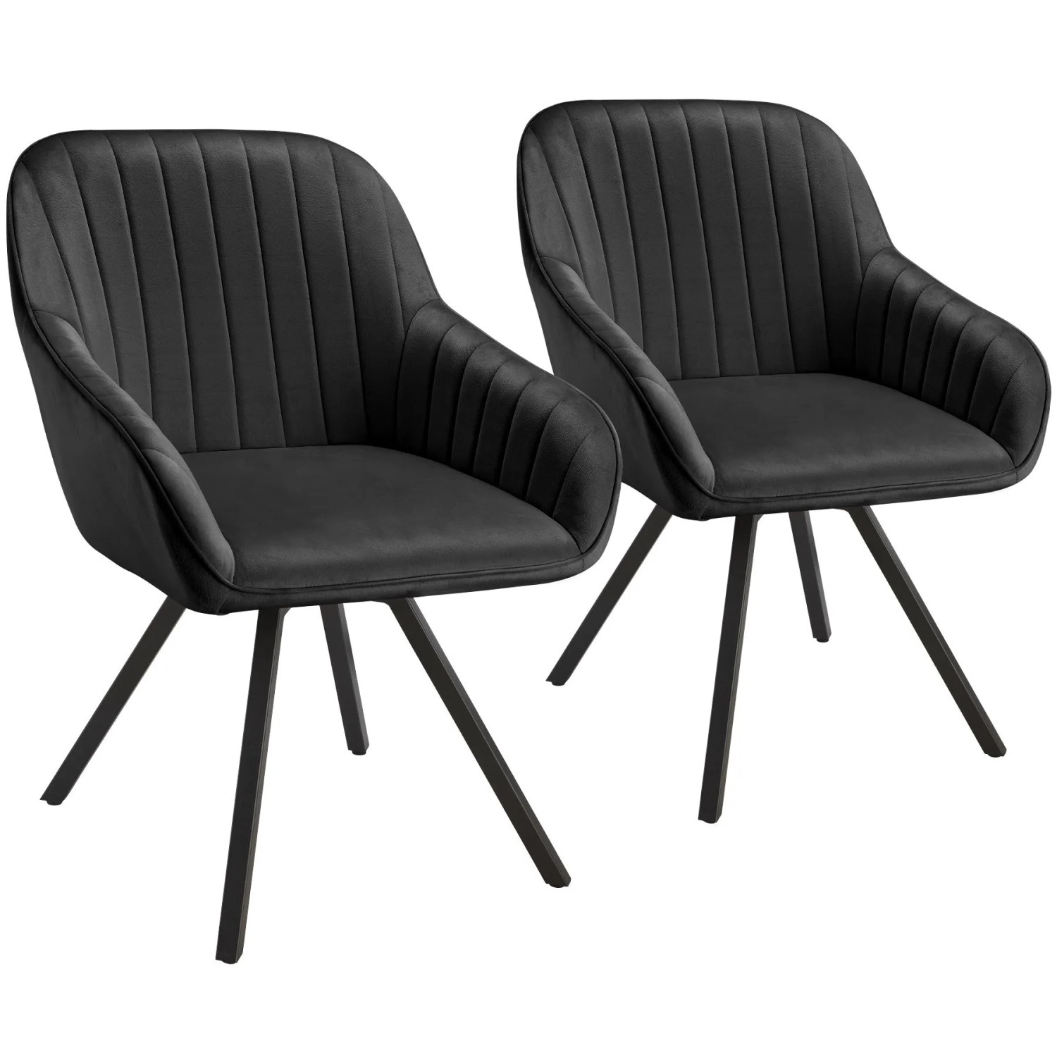 Tectake Drehbarer Armlehnstuhl  Snug Gepolstert  In Samtoptik  Mit Durchgehender Lehne 2Er Set 58 x 58 x 82 cm Schwarz