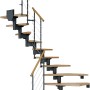 Dolle Mittelholmtreppe Cork, Eiche/Anthrazit, gewendelt, mit Edelstahlgeländer.