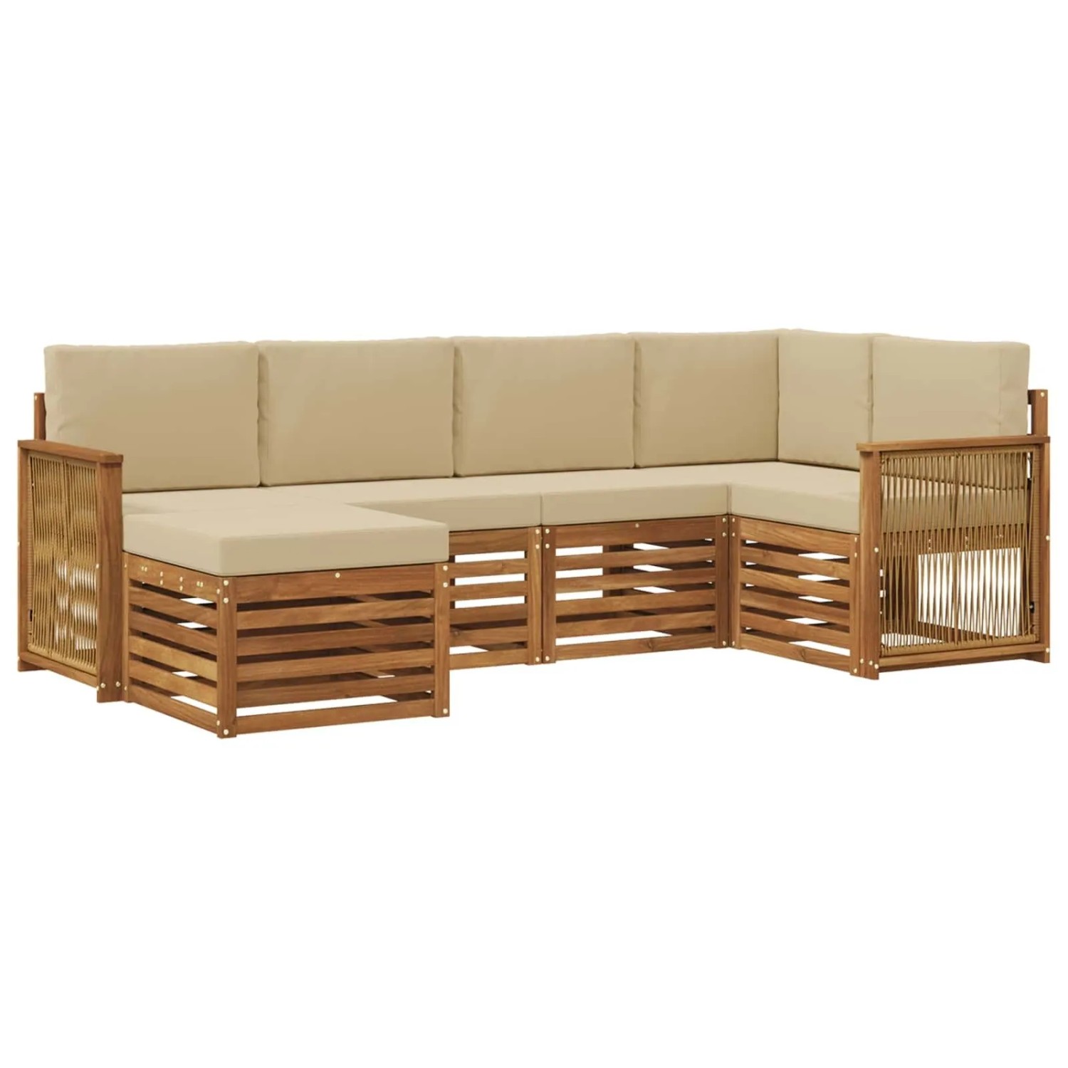 vidaXL Ecksofa Set 5 Stk Natur Massives Akazienholz und Polyester 3384569