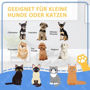 Illustration: Katzen und kleine Hunde, die das PawHut Katzenbett/Kissen nutzen können.