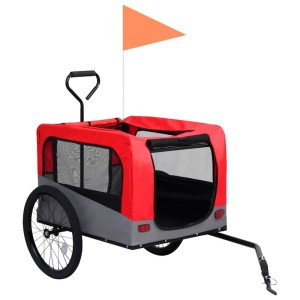vidaXL 2-In-1 Fahrradanhänger für Hunde und Buggy Rot und Grau 92440