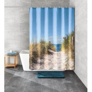 Kleine Wolke Duschvorhang Borkum mit Strandmotiv, 180x200 cm, Multicolor.