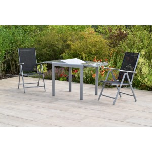 Merxx Amalfi Gartenmöbel-Set, 3-teilig mit Klappsesseln und Ausziehtisch (80/120x70cm) in Schwarz.