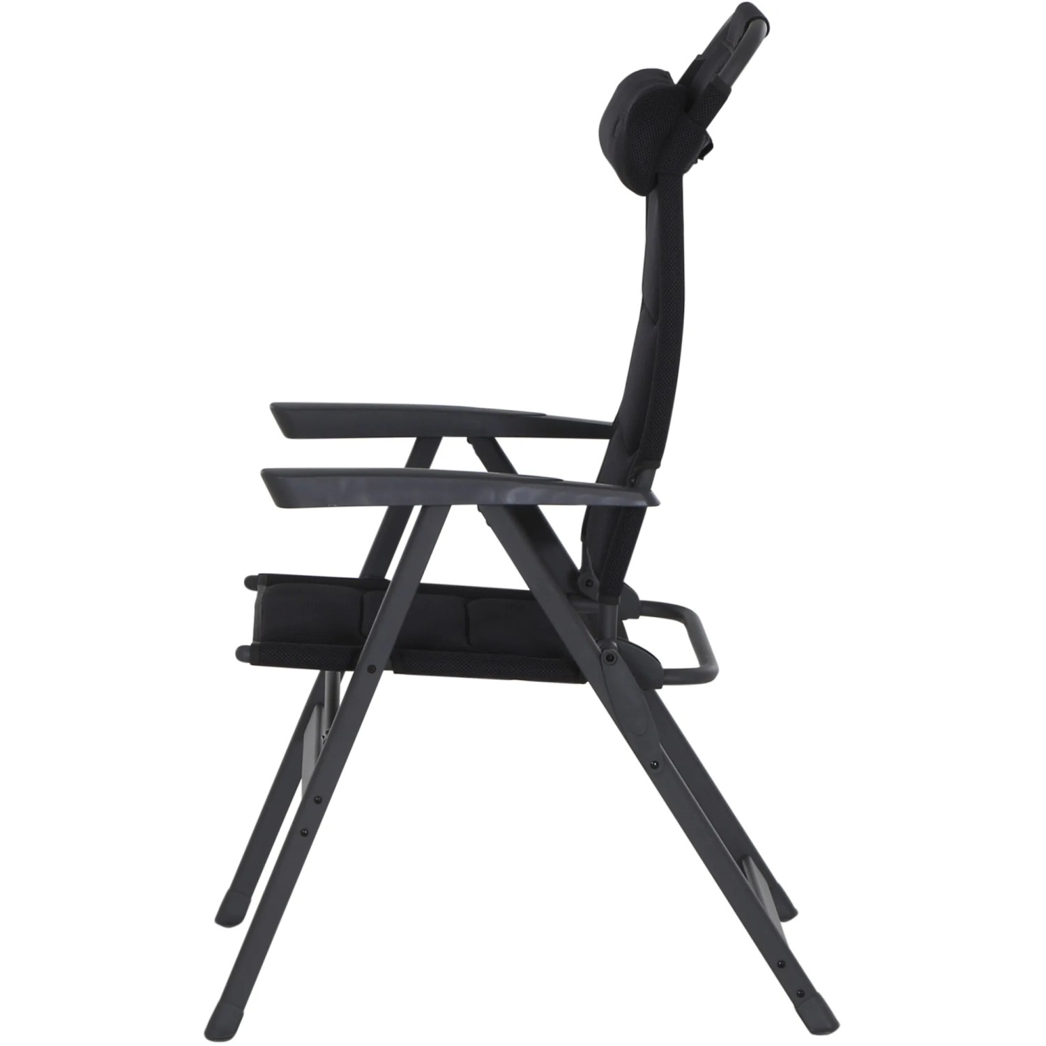 Siena Garden Campingsessel Premium, anthrazitfarbener Klappstuhl mit AirMesh-Bezug und Kopfstütze.