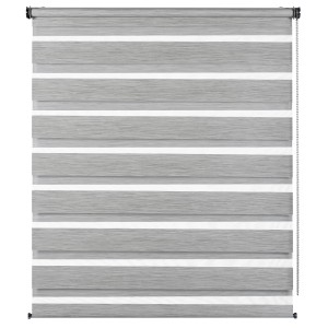 Graues Gardinia Doppelrollo de Luxe, 50x180 cm, mit transparenten und blickdichten Streifen.