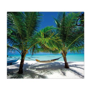 Banjado Herdabdeckplatte Glas mit Strandmotiv, 60x52cm. Schneidebrett und Ceranfeldabdeckung in einem.