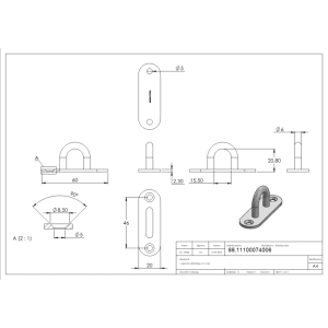 FeNau Befestigungsöse Edelstahl V4A 6 mm Rundeisen Ovale Platte 2 Bohrungen