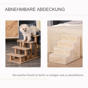 PawHut Hundetreppe mit 4 Stufen und Plüschbezug, ideal für kleine Hunde und Katzen.