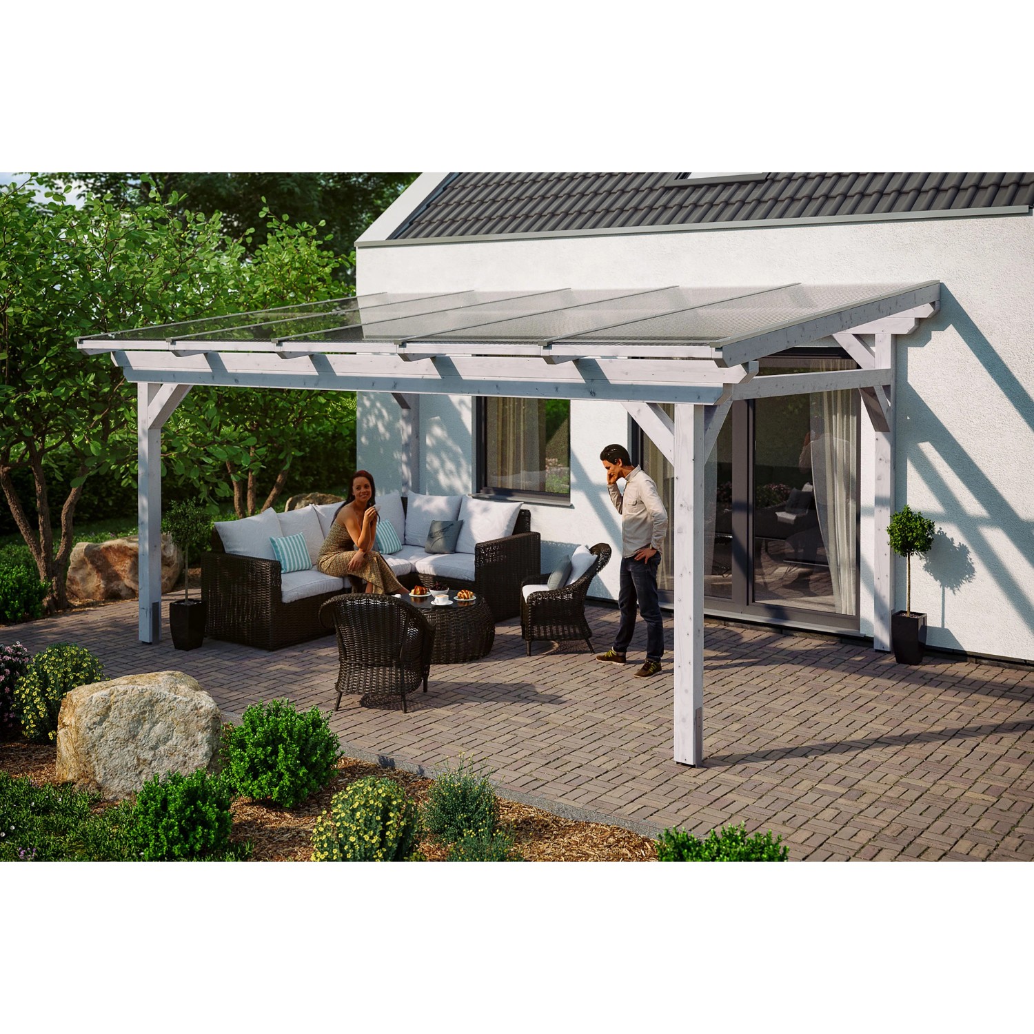 Skan Holz Terrassenüberdachung Sanremo 541 x 350 cm Leimholz Weiß günstig online kaufen