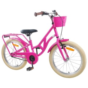Dunkelrosa vidaXL Kinderfahrrad 24 Zoll mit Korb, Gepäckträger und cremefarbenen Reifen für 8-12 Jahre.