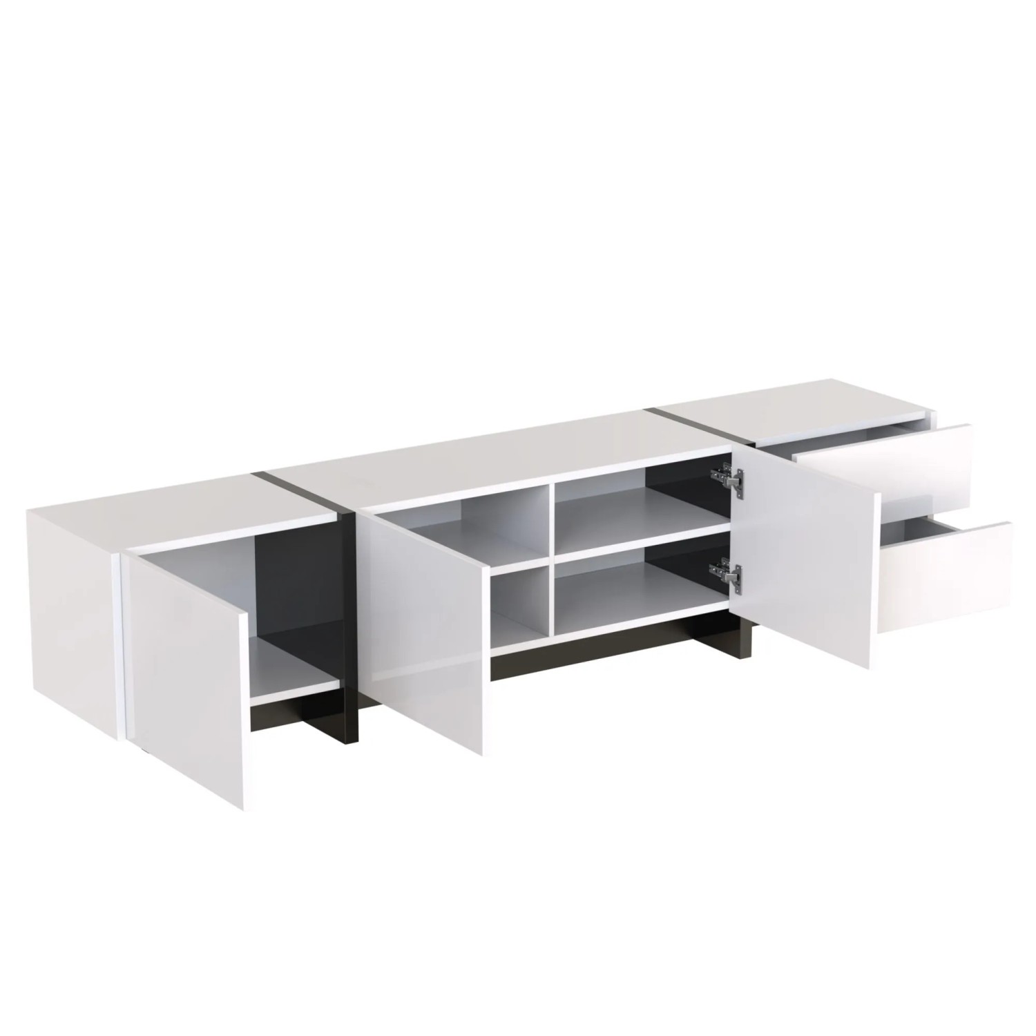 okwish TV Schrank mit Türen und Schubladen für Wohnzimmer 190x35x45cm Weiß Schwarz