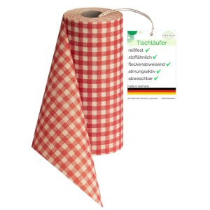 Sensalux Vlies-Tischläufer, 30 cm x 25 m, rot-weiß kariert, auf Rolle.