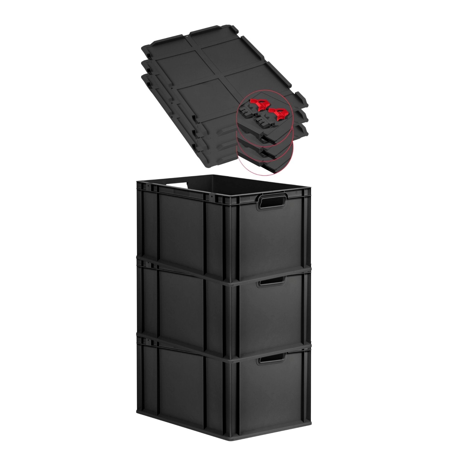 PROREGAL SuperSparSet 3x Eurobox Nextgen Grip Mit Scharnierdeckel Und Roten günstig online kaufen