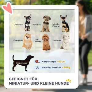Infografik: Geeignete Hunderassen und Größenangaben für PawHut Hundebuggy.