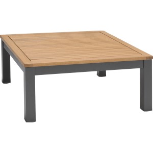 Quadratischer Gartentisch Bonlee aus Eukalyptusholz und Aluminium, 71,5x71,5 cm.