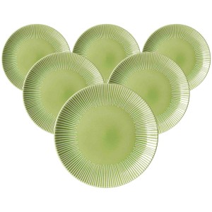 6 grüne Speiseteller (27cm) von Ritzenhoff & Breker, Serie Banda. Geschirr-Set aus Steingut mit Streifen-Relief.