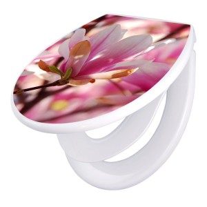Banjado Familien WC-Sitz mit Magnolien-Motiv und Absenkautomatik. Universeller Klodeckel mit integriertem Kindersitz.