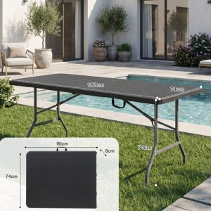 Sekey Buffettisch, 180 cm, schwarz in Rattanoptik. Klappbarer Campingtisch für Garten, Balkon oder Camping.