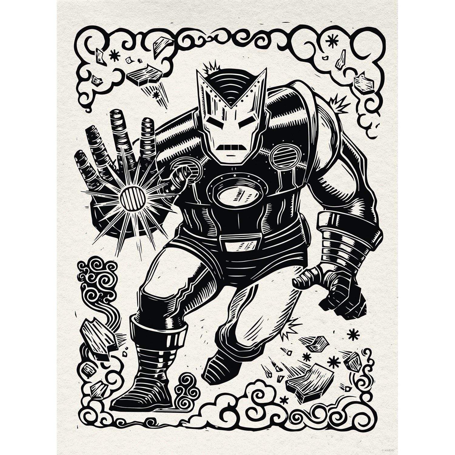 Komar Wandbild Marvel Iron Man Lino-Cut 30 cm x 40 cm Schwarz-Weiß günstig online kaufen
