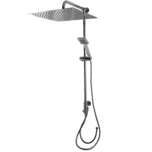 PaulGurkes Aufputz Regendusche Brausegarnitur eckig, 40cm XXL Dusch Set in Chrom-Optik mit Handbrause.