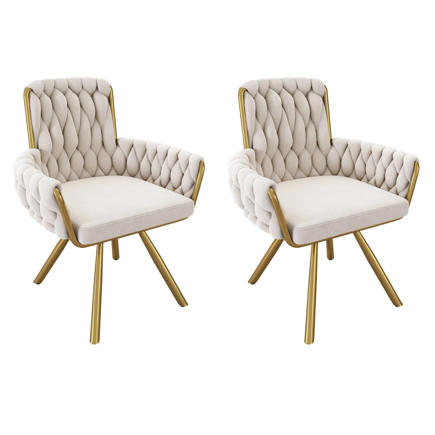 Merax Samt Esszimmerstuhl 2er Set Drehbar mit Metallbeinen Beige