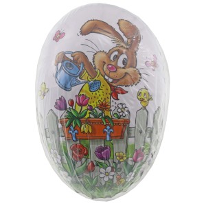 Buntes Papp-Ei (12cm) mit Hasenmotiv zum Öffnen, ideal als Ostergeschenk und Dekoration.
