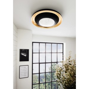 Moderne LED-Deckenleuchte Canicosa 2 von Eglo in Gold-Schwarz, Ø 49,5 cm.