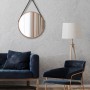 Runder DSK Design Wandspiegel Silver Coiffeur Ø 50 cm mit Kupferrahmen und Lederband.