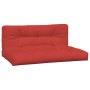 Rotes 2-teiliges Palettenkissen-Set aus Stoff: bequemes Sitzkissen und Rückenkissen für Gartenmöbel.