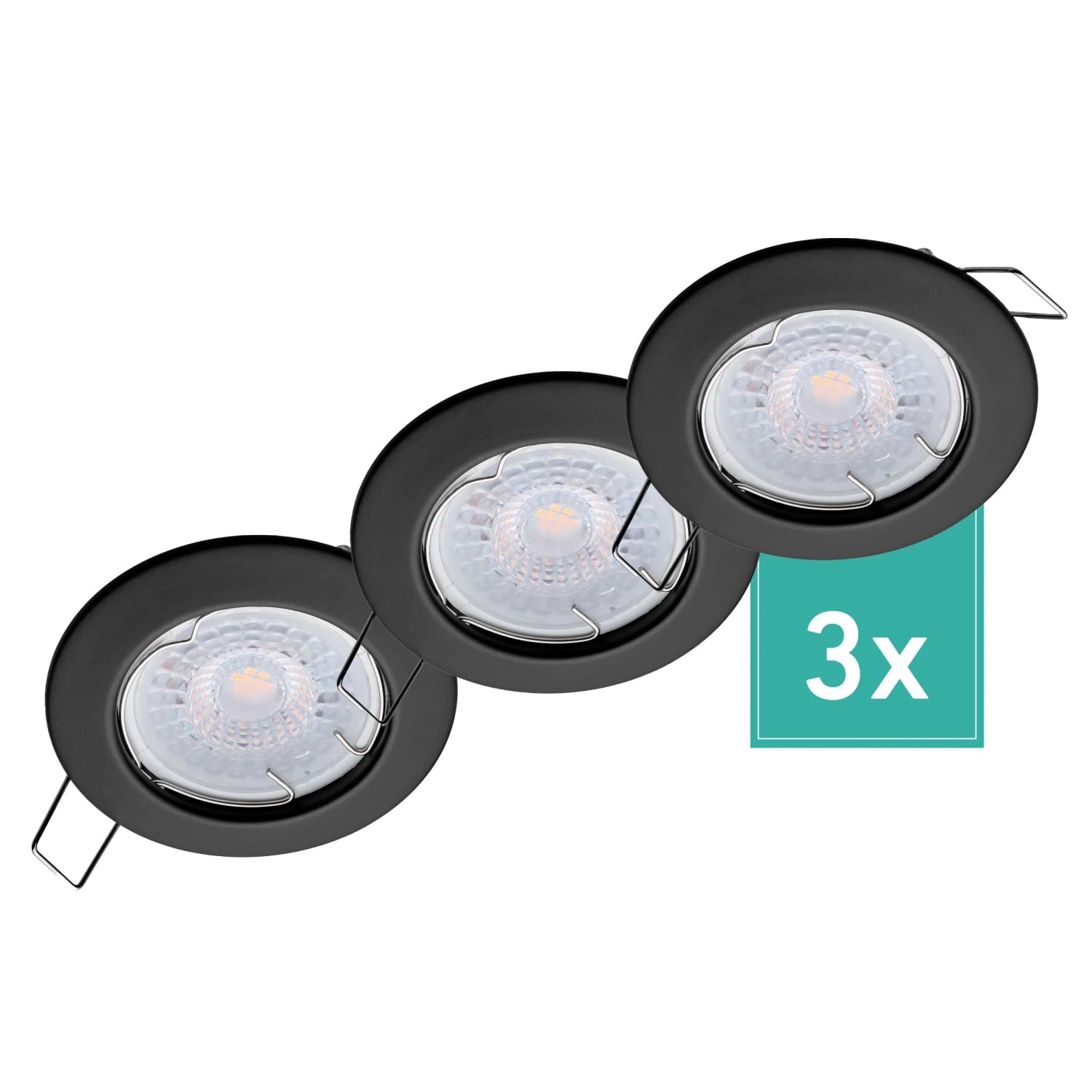 Oktaplex Sedan 3er Set Schwarz LED-Einbaustrahler 3-Step-Dimmbar Warmweiß 2700K 4,8W 230V 60 mm Lochmaß Flach
