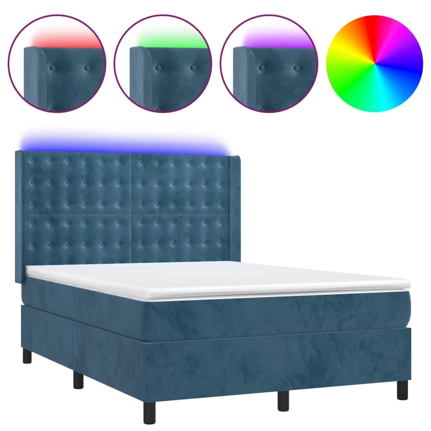 vidaXL Boxspringbett mit Matratze & LED Dunkelblau 140x190 cm Samt 3139803 günstig online kaufen