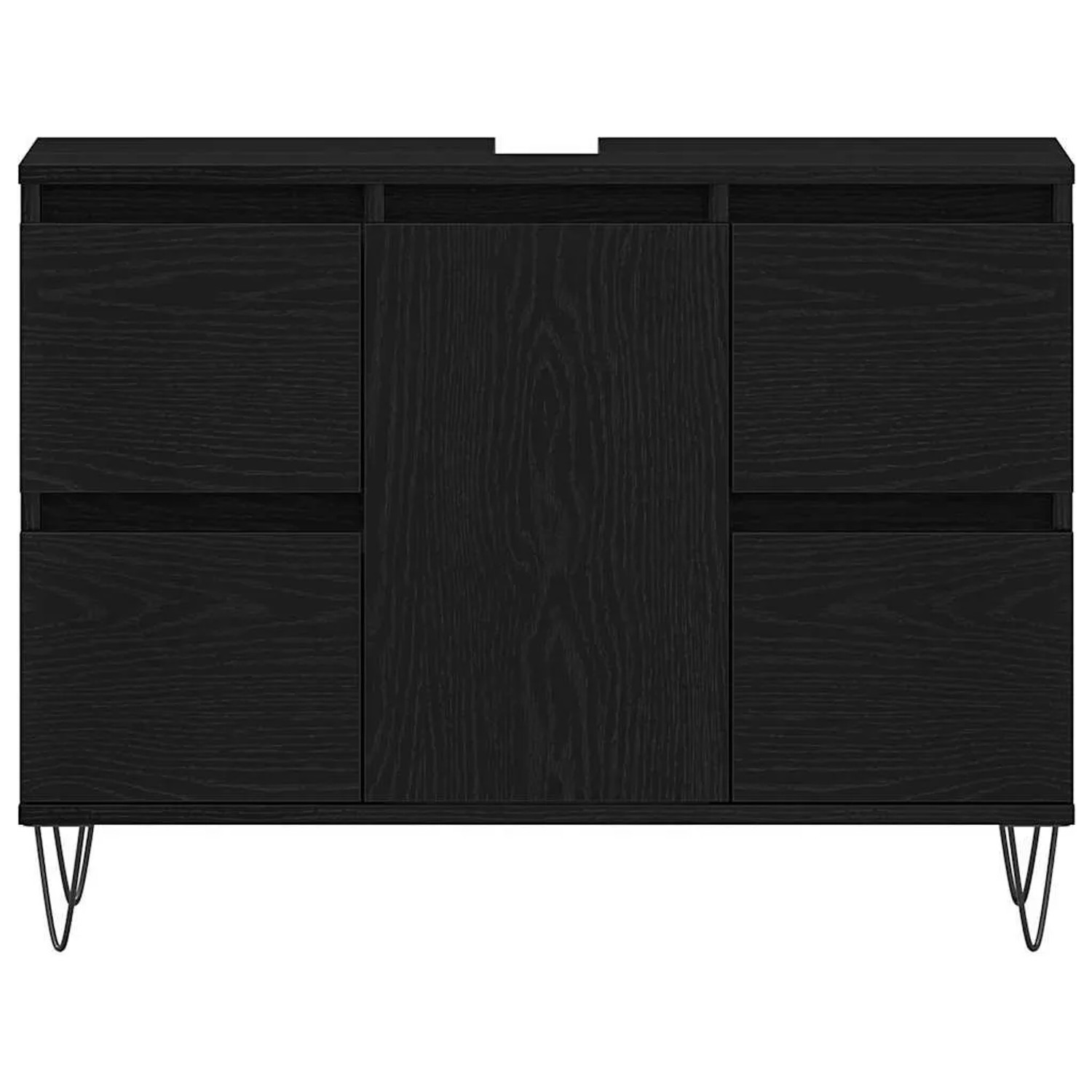 vidaXL Waschbeckenunterschrank in Schwarz Eichen-Optik mit Tür und Haarnadelbeinen.