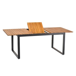 Ausziehbarer, rechteckiger Merxx Gartentisch Naxos aus Akazienholz mit schwarzem Metallgestell.