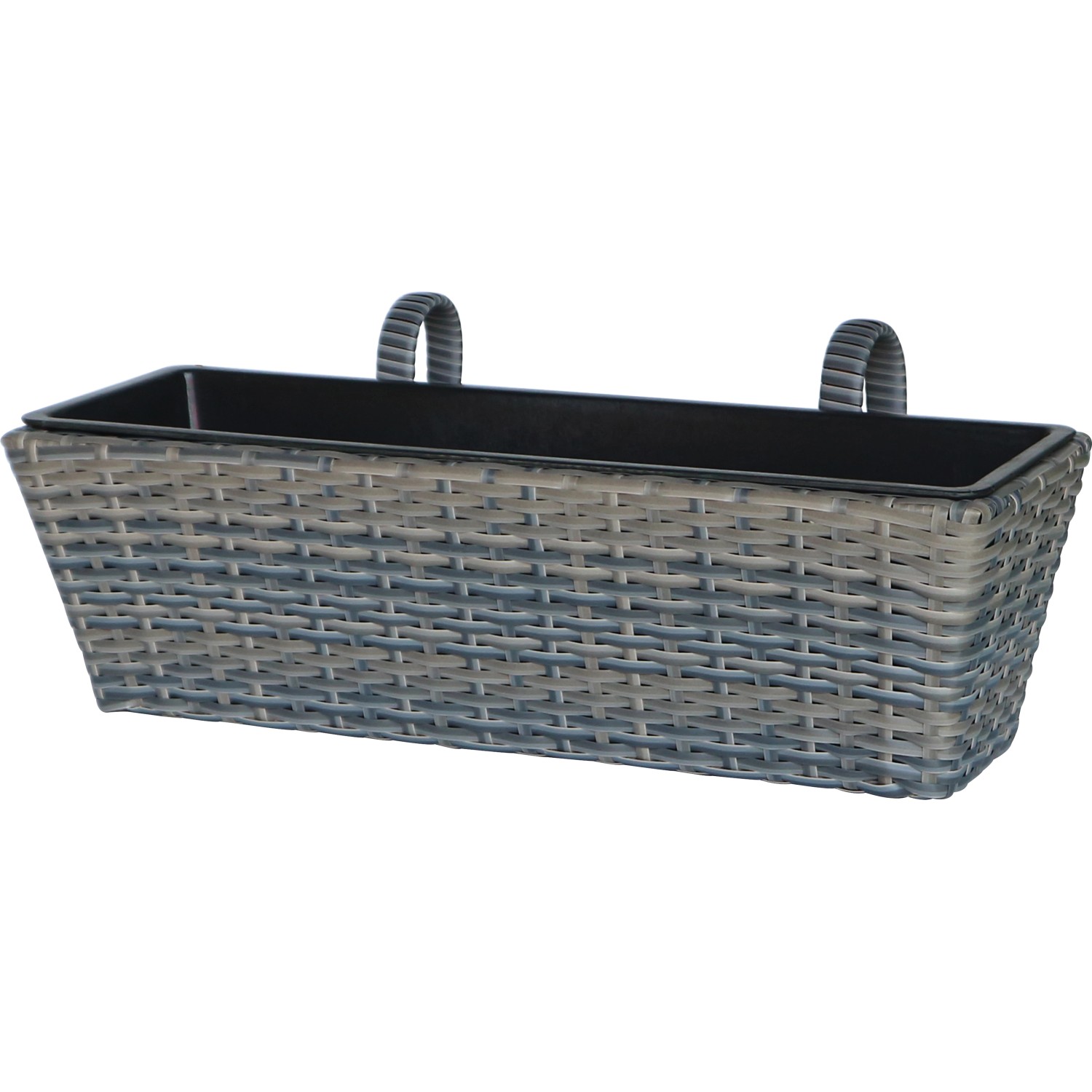 Balkonkasten Polyrattan Anthrazit-Beige 60 cm x 28 cm x 22 cm