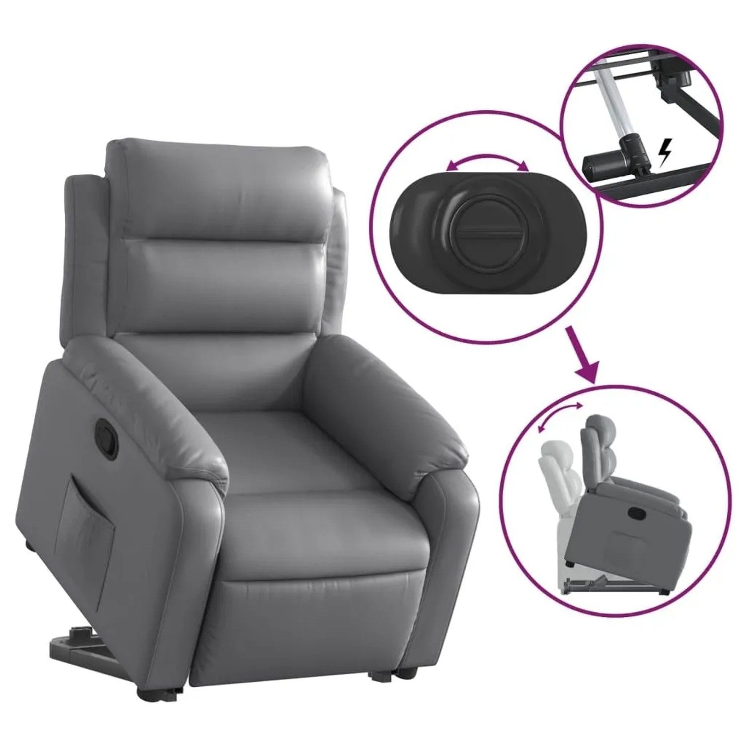 vidaXL Relaxsessel mit Aufstehhilfe Grau Kunstleder 3205045_6