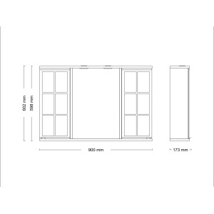 Technische Zeichnung: Jokey Spiegelschrank Nia 90 cm, Maße und Ansichten.