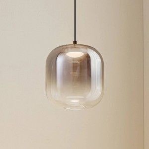 Moderne Lucande LED Pendelleuchte Avelinra mit Rauchglas-Schirm für Wohnzimmer.
