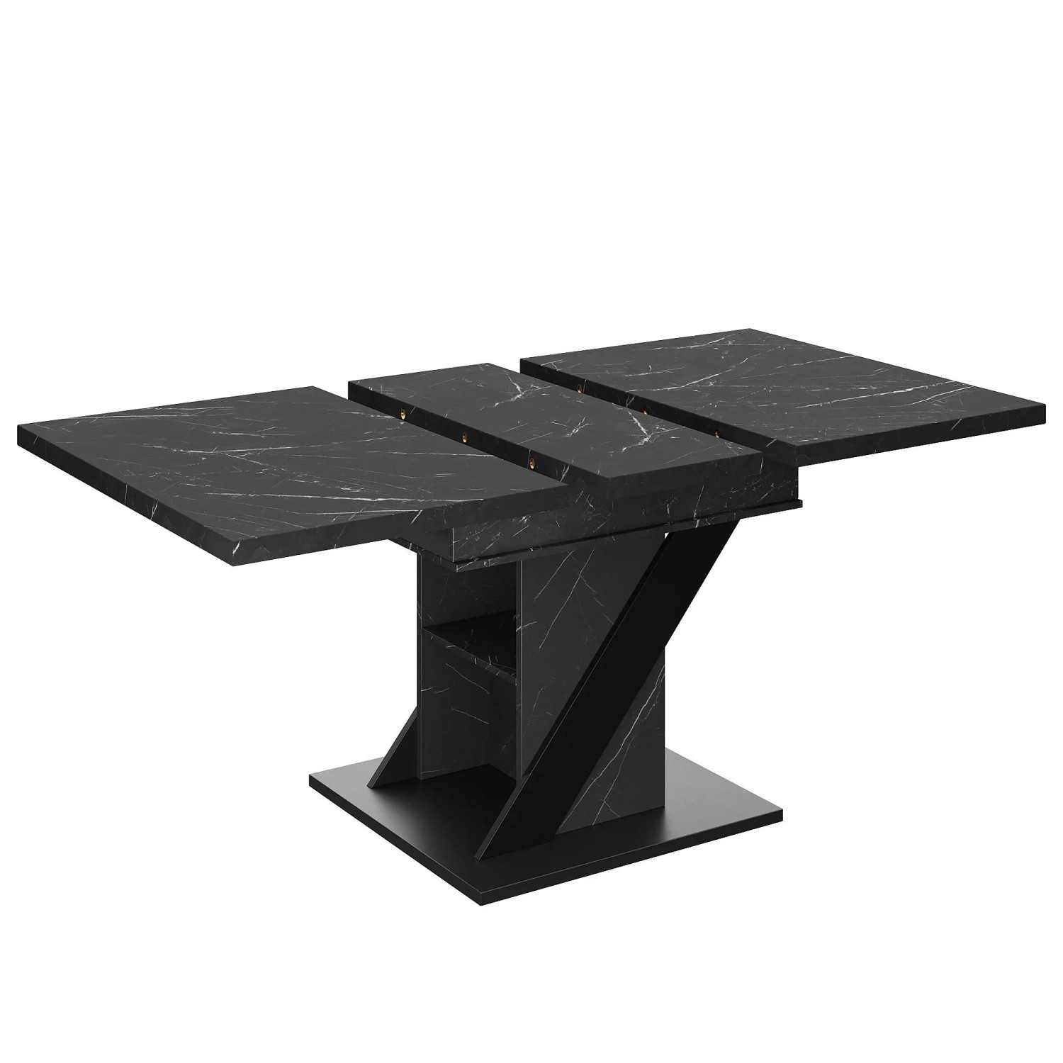 okwish Esstisch Teleskoptisch in Schwarzer Marmoroptik Ausziehbar 110-140 × 80 cm