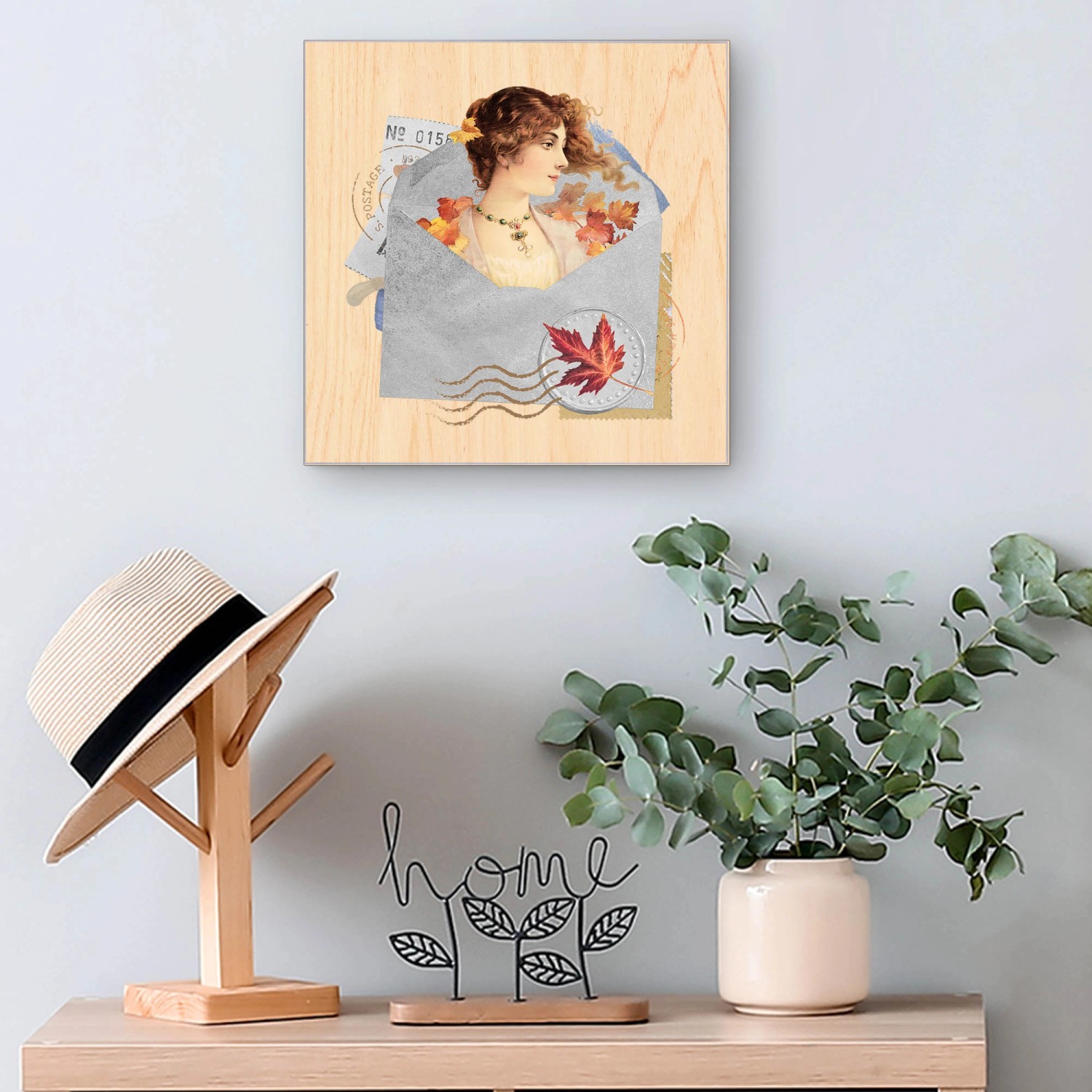 Banjado Schlüsselbox mit nostalgischem Herbstmotiv, 30x30cm, 50 Haken, weiße Schlüsselkasten aus Holz.