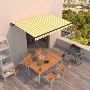 vidaXL Markise, gelb-weiß gestreift, 400x350 cm, für Terrasse oder Balkon.