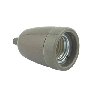 Graue E27 Keramikfassung für Lampen und Leuchten. Hitzebeständig und langlebig, ideal für DIY-Projekte.