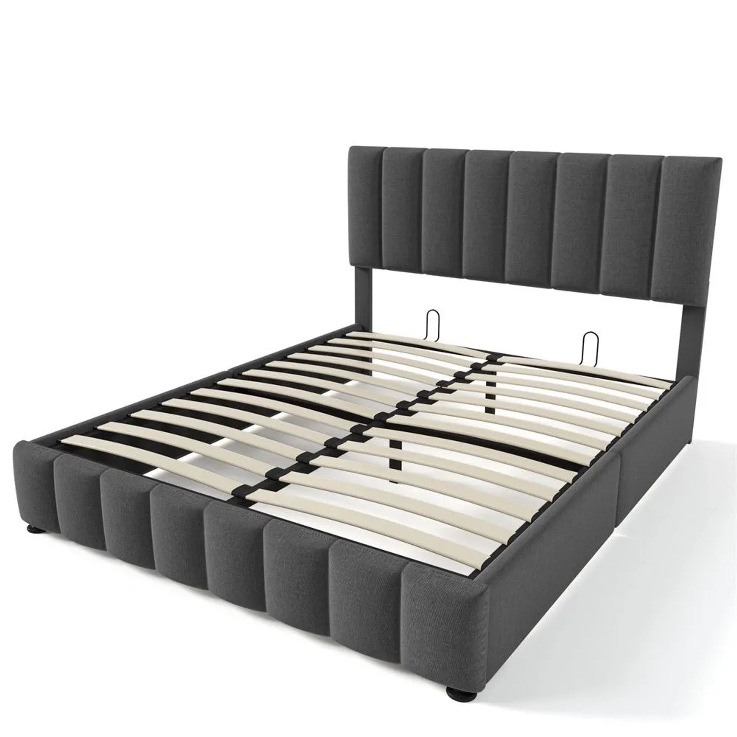 KOMHTOM Hydraulisch Gepolstertes Doppelbett 140 x 200 Cm Mit Metalllattenrost  Stauraumbett  Leinenbezug  Grau  Ohne Matratze