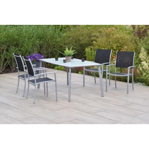 Merxx Milano Gartenmöbel-Set, 5-teilig, mit Tisch (150x90 cm), Aluminiumgestell und Textilbespannung.