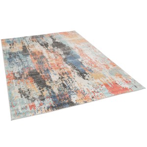 Designer Teppich Lagos in Rost, Blau und Grau mit abstraktem Farbverlauf, 140x200 cm. In- und Outdoor geeignet.