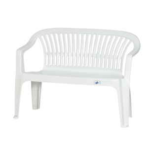 Weiße Progarden 2-er Gartenbank Diva aus Kunststoff, wetterfest und UV-beständig.