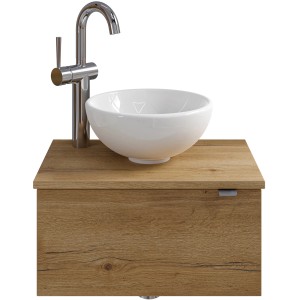 Pelipal Einzelwaschtisch Serie 6915, 51 cm, Eiche Dekor mit Aufsatzwaschbecken.