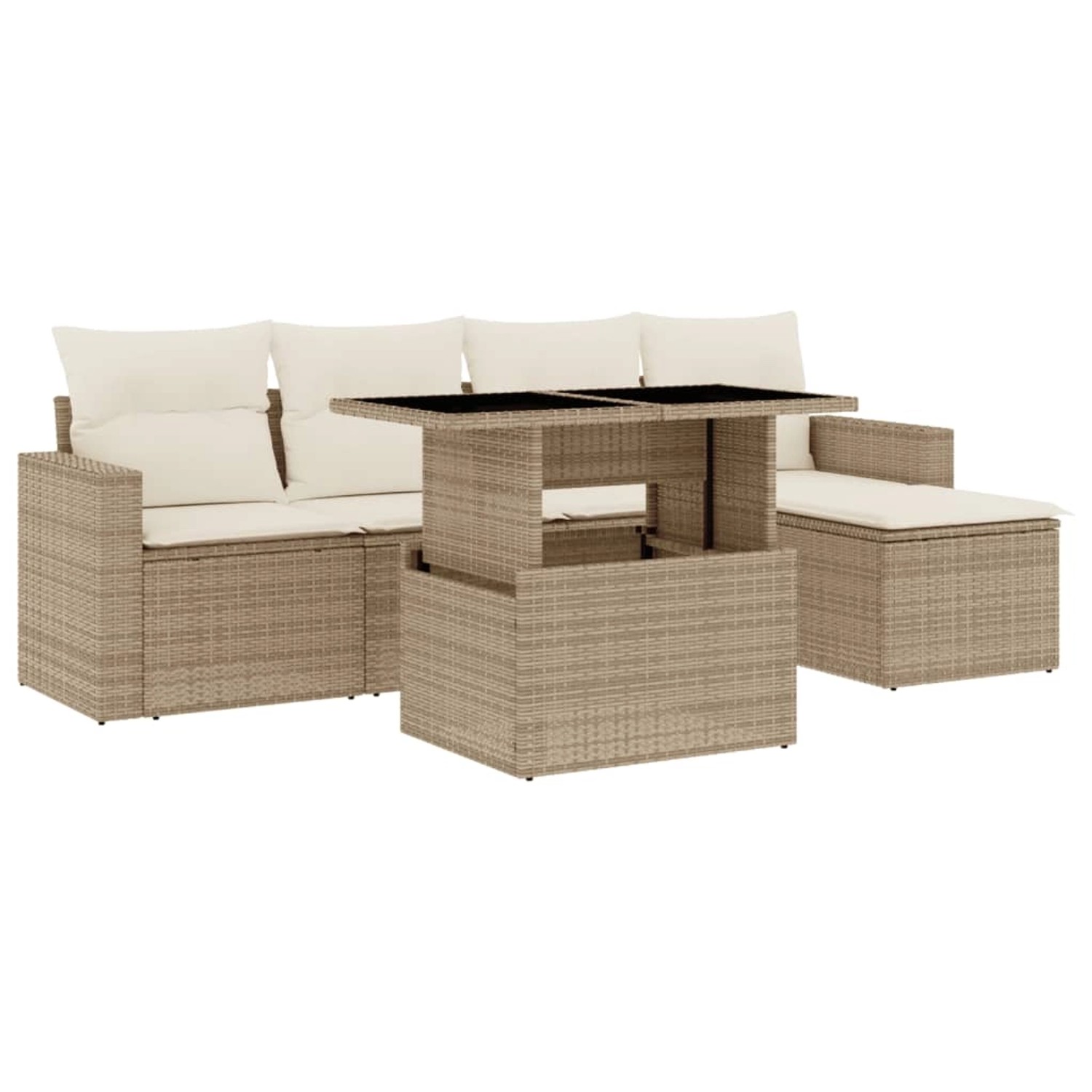 vidaXL 6-Tlg Garten-Sofagarnitur mit Kissen Beige Poly Rattan 3267238