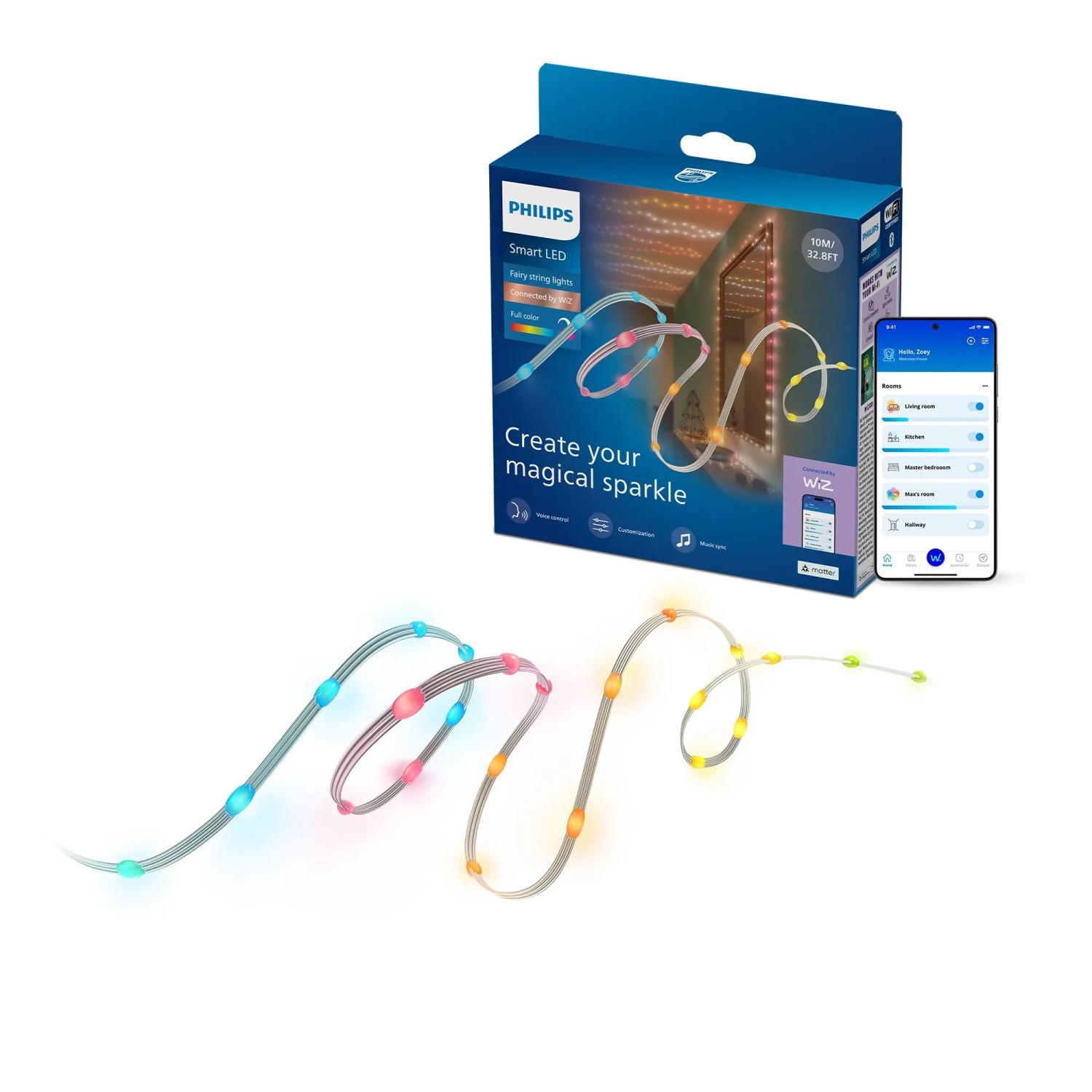 Philips-Lichterkette Fairy RGBIC 10 m Weiß IP65