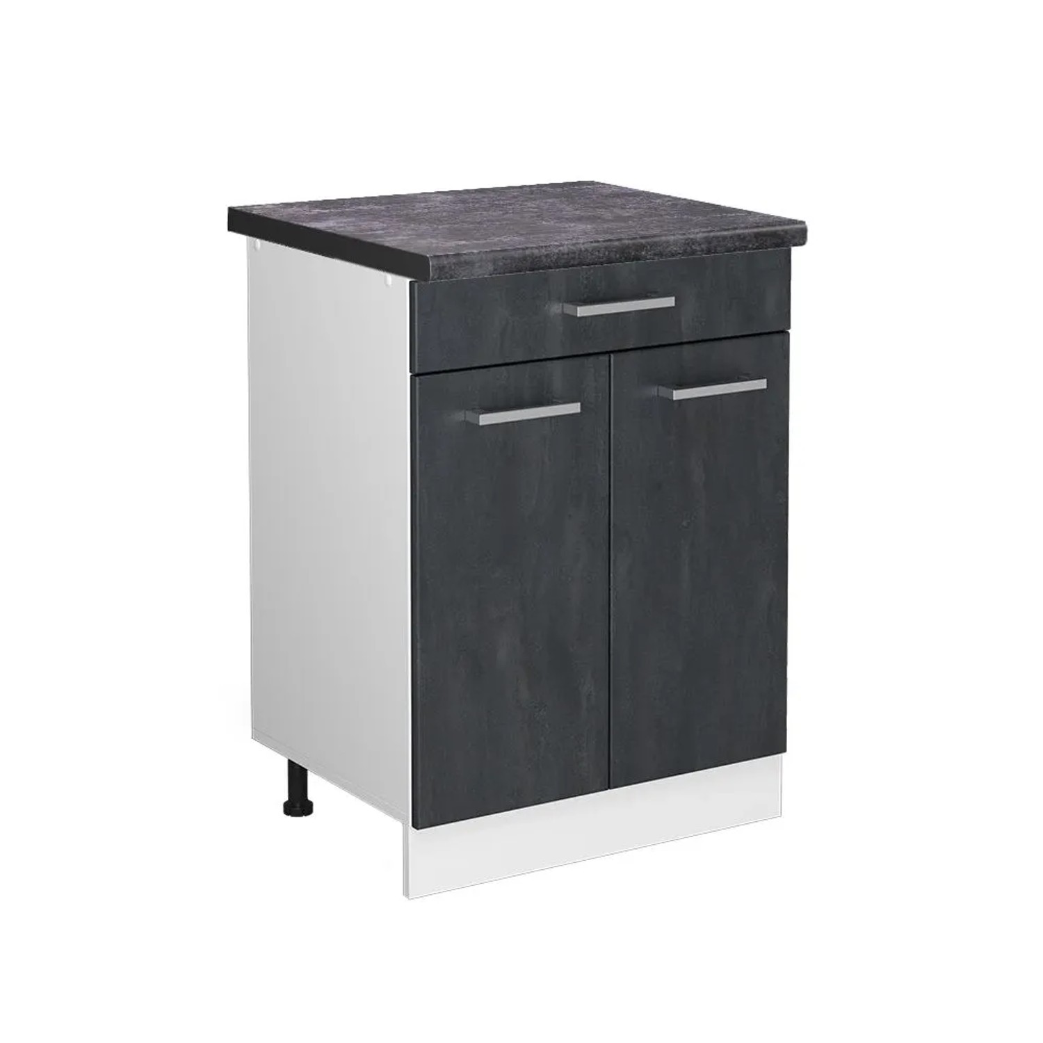 Vicco Küchenunterschrank R-Line Schubladenschrank für die Küche Schwarz Beton 60 cm AP Anthrazit mit Weiß Korpus Opt2